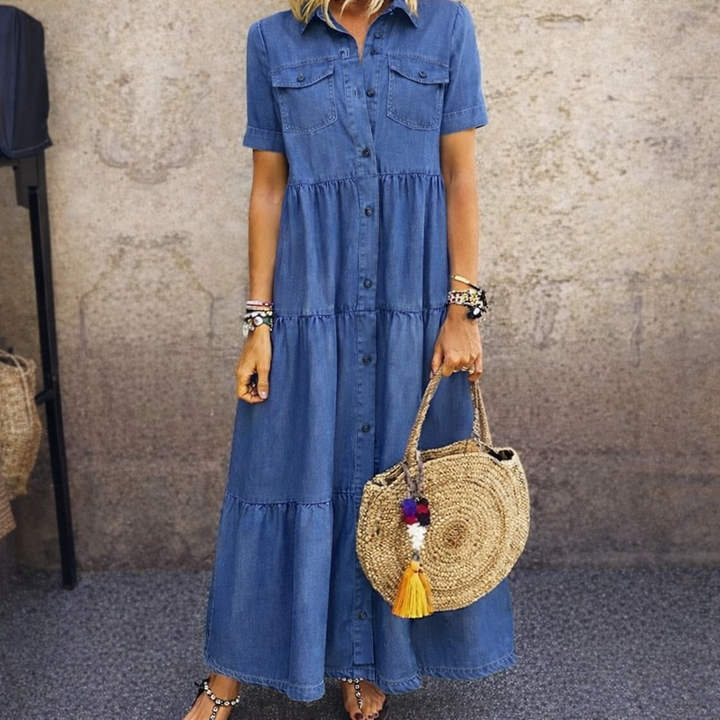 Clara | Abito a balze effetto denim