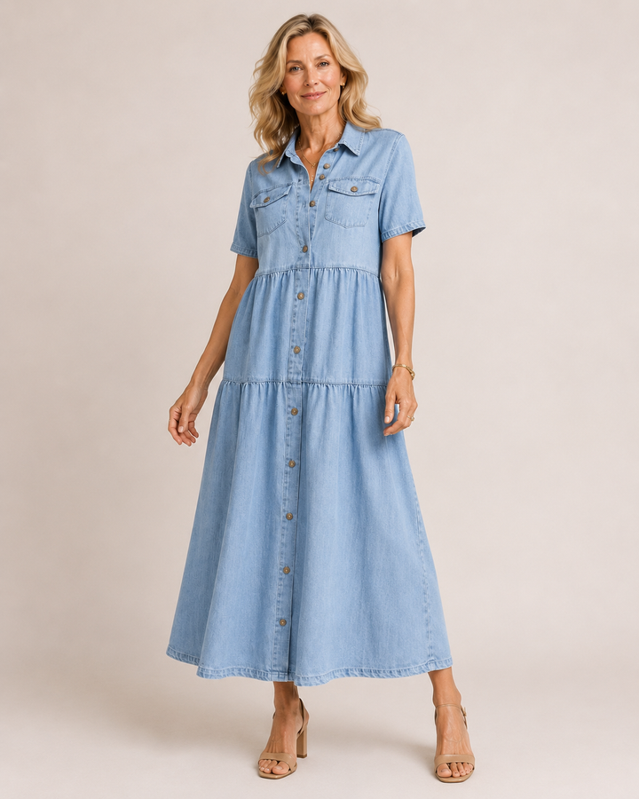 Clara | Abito a balze effetto denim