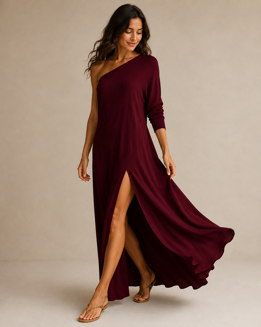 Celeste™ | Vestito fluido monospalla