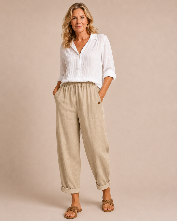 Maris | Pantaloni relaxed in lino a gamba larga