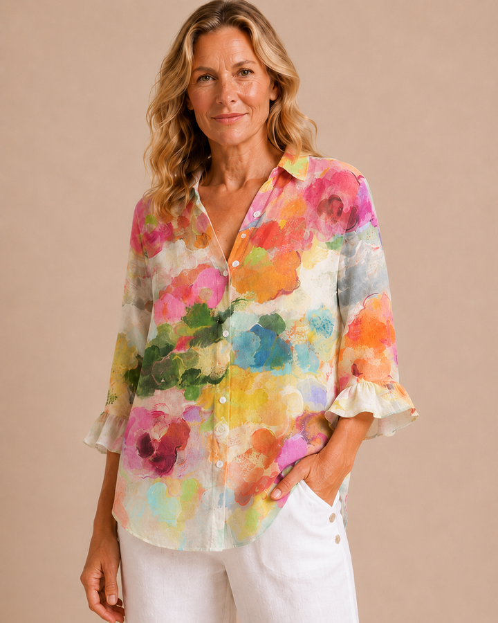 Vivienne | Blusa con scollo a V e stampa floreale effetto acquerello