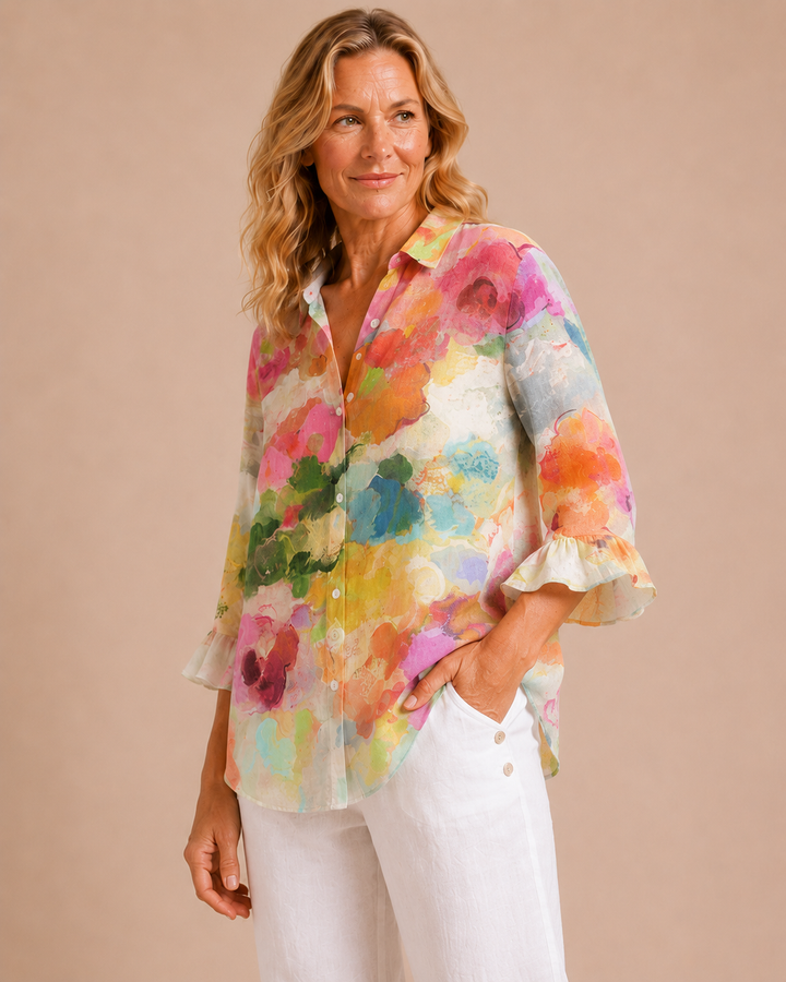 Vivienne | Blusa con scollo a V e stampa floreale effetto acquerello