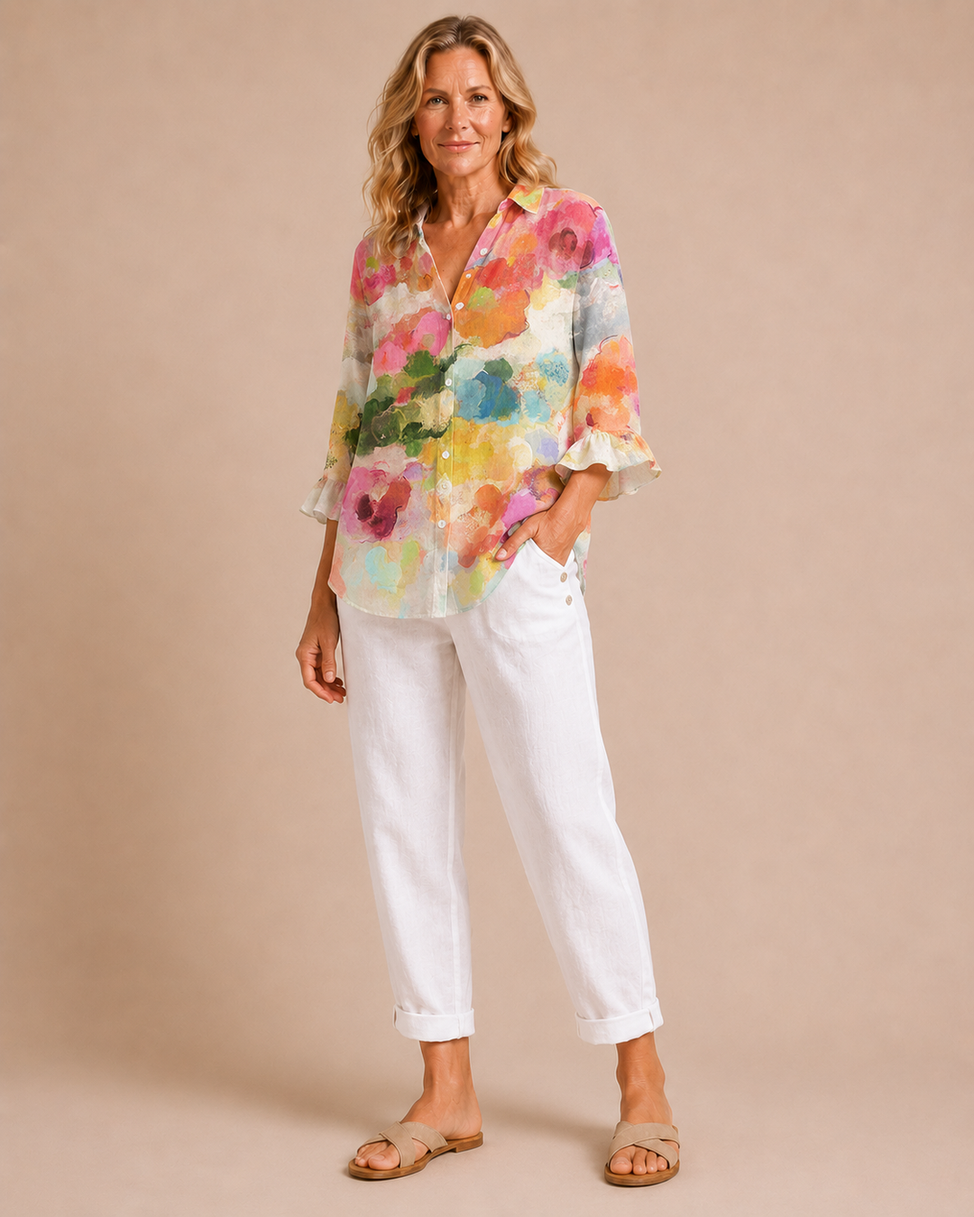 Vivienne | Blusa con scollo a V e stampa floreale effetto acquerello
