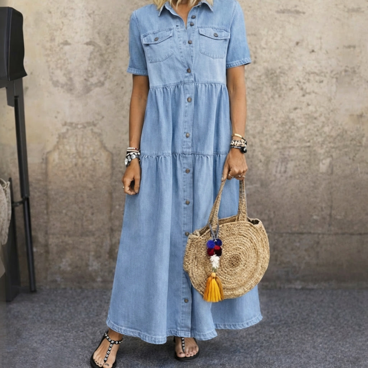 Clara | Abito a balze effetto denim